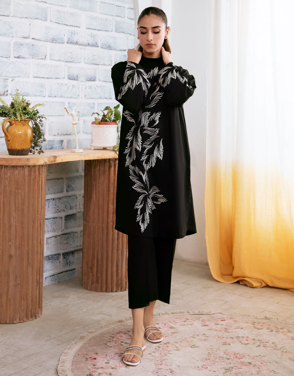 Elegant Black Print Stitched 2Pcs