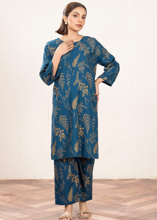 Floral Leaf Print Stitched 2Pcs