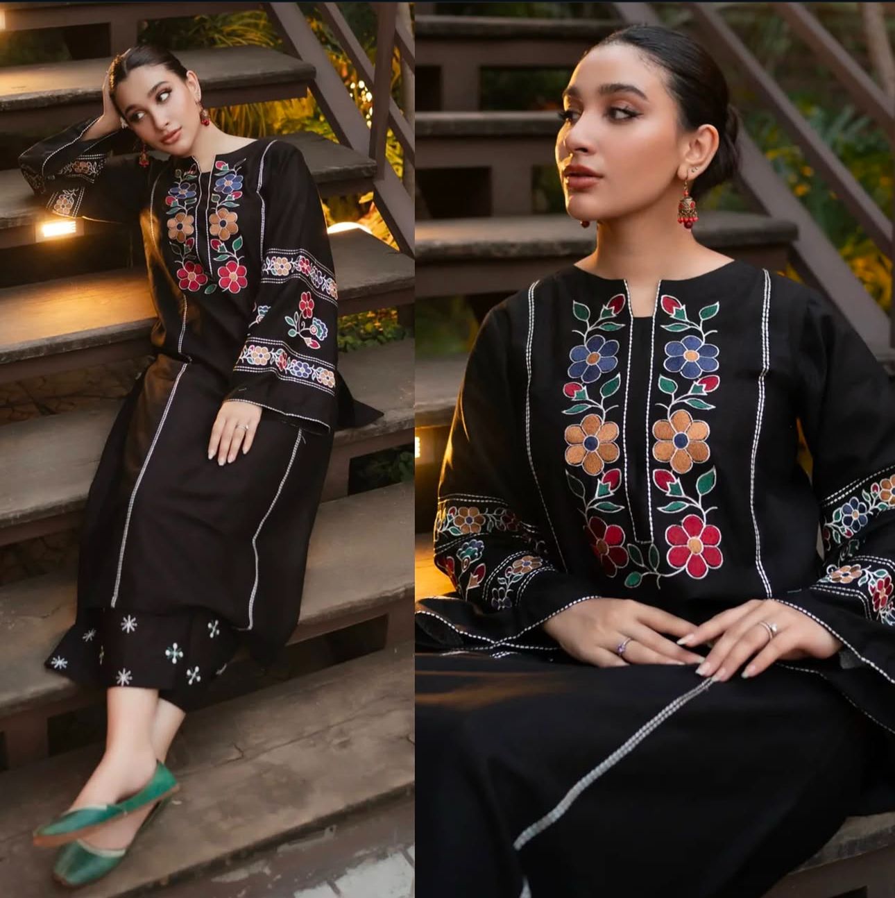 Decent Black Embroidered 2Pcs