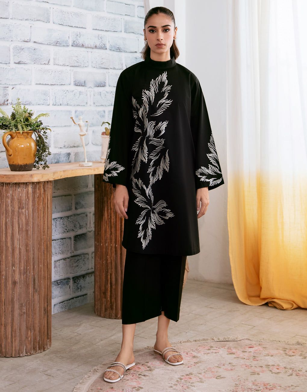 Elegant Black Print Stitched 2Pcs