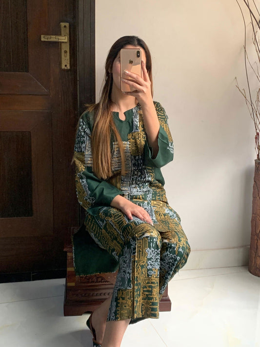Mountain Print Stitched 2Pcs